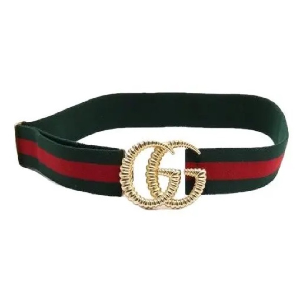 Gucci Green and Red Belt with Gold GG Buckle
